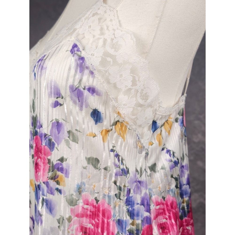 Vintage Y2K Floral Satin Stripe Lace  Trim Chemise Slip Coquette Womens  S - Picture 4 of 8